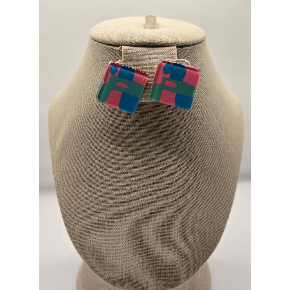 Vintage-Inspired Chunky‎ Resin Square Earrings